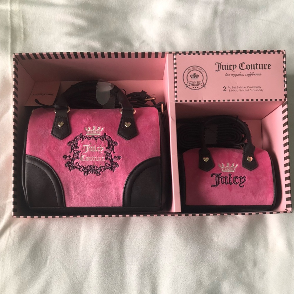 2 Juicy Couture Pink and Black Satchel Duo Handbags